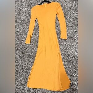 Massimo Dutti Orange Yellow Bodycon Dress Long Sleeve Bateau